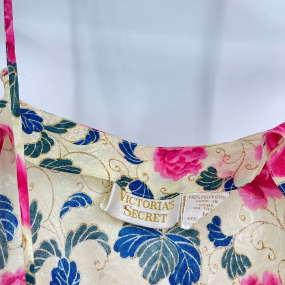 Victoria's Secret Dress Cream Blue Pink Floral Mini Y2K Grunge V-Neck Strap Sz M - Picture 3 of 7